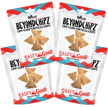 Load image into Gallery viewer, BeyondChipz Salty Good Himalayan Pink Salt tortilla chips, 4-pack, transparent background