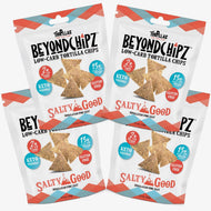 BeyondChipz Salty Good Himalayan Pink Salt tortilla chips, 4-pack of 5.3oz bags, 13g plant protein, 2g net carbs, keto friendly, gluten free